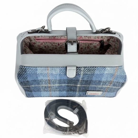 Islander UK Harris Tweed Medium Doctor Bag Blue Tartan Satchel NWOT - Picture 5 of 14